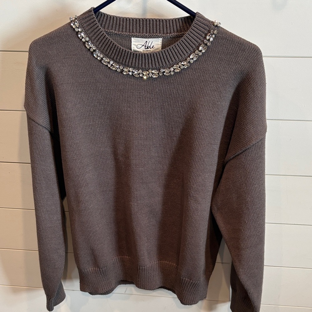 Sweater with Embellished Neckline